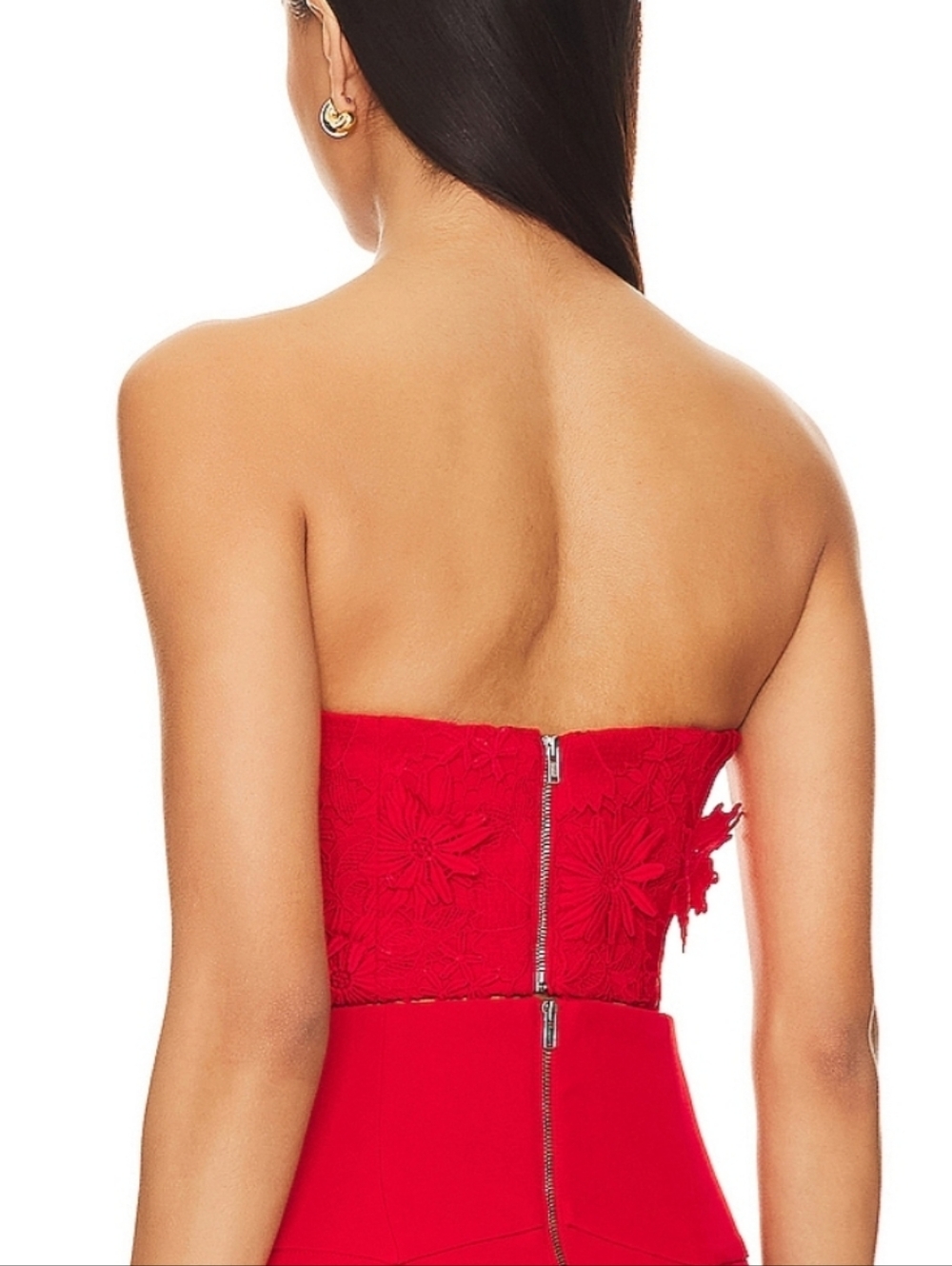 Bardot Revolve Brias Bustier NWT Fire Red Strapless Lined Embroidered lace Crop - Picture 2 of 16